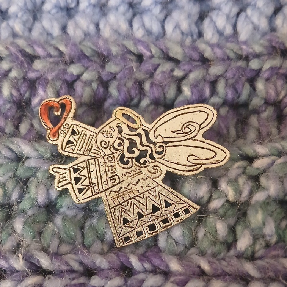 Angel Brooch with Red and Silver Accents